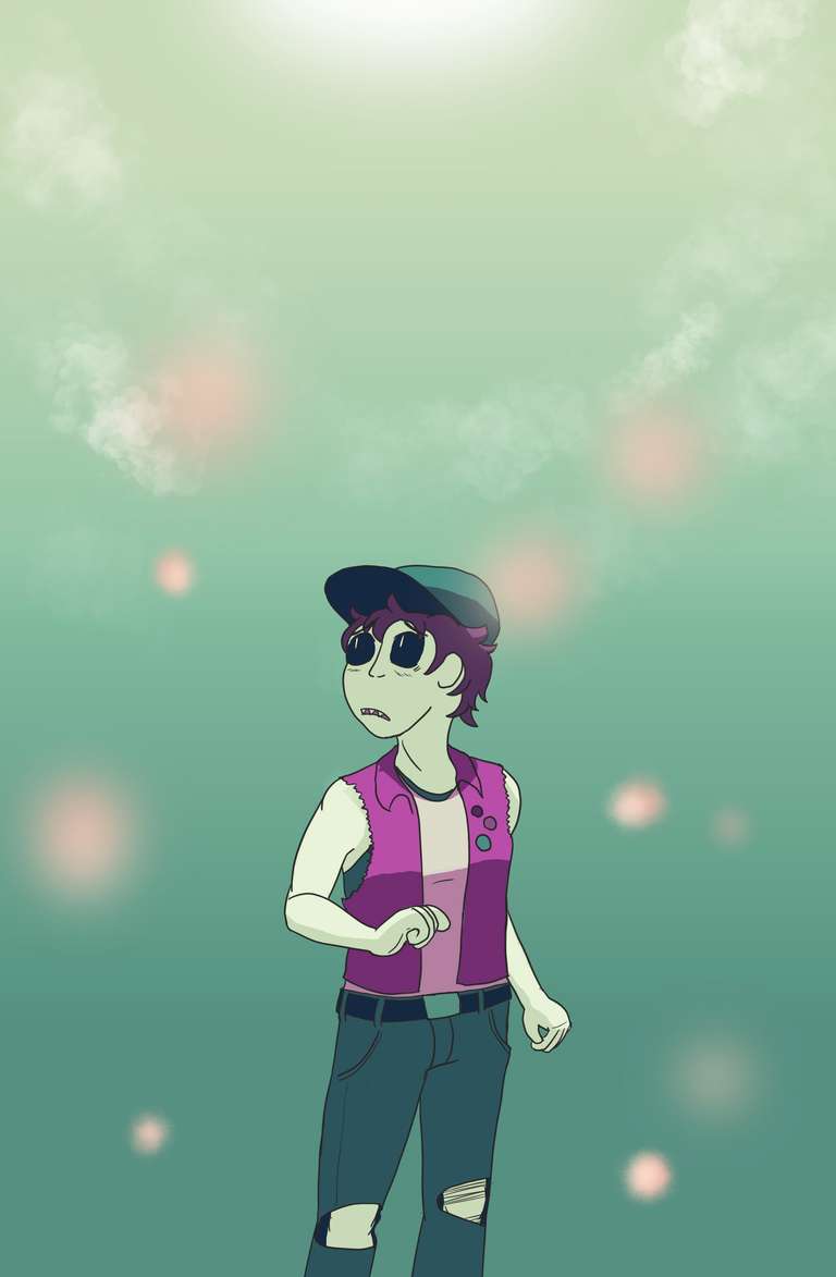 Greer Lott standing under a bright sun, looking confused about it